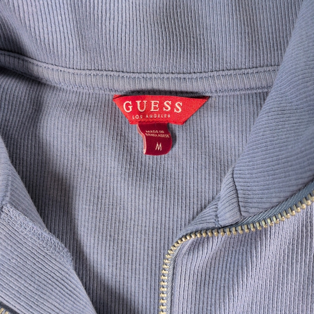 Guess Half-Zip Ribbed Top Light Blue Logo Embroidered Vintage Y2K S - Picture 3 of 8